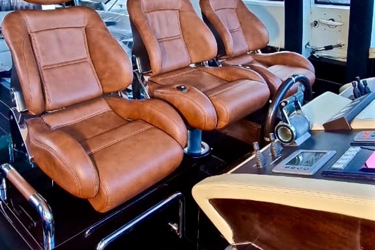 Cockpit of Super Toy, a Azimut 86 yacht at Gouvia, Greece