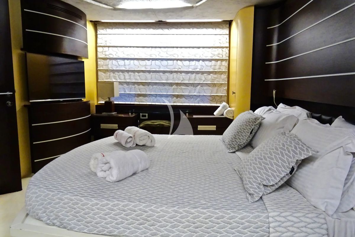 Cabin on Super Toy, a Azimut 86 yacht at Gouvia, Greece