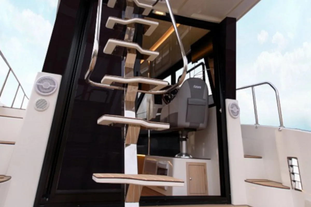 Deck of Futura 40 Grand Horizon, a Cobra Yachts Futura 40 Grand Horizon motorboat at Wilkasy, Poland