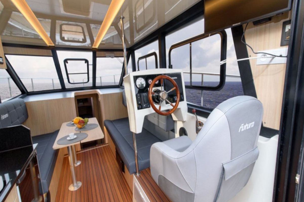 Cockpit of Futura 40 Grand Horizon, a Cobra Yachts Futura 40 Grand Horizon motorboat at Wilkasy, Poland