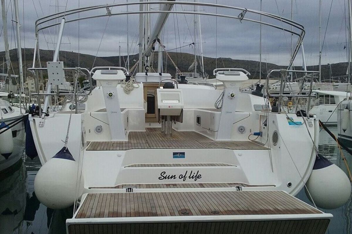 Deck of Sun Of Life, a Bavaria Cruiser 46 sailboat at Primošten, Croatia