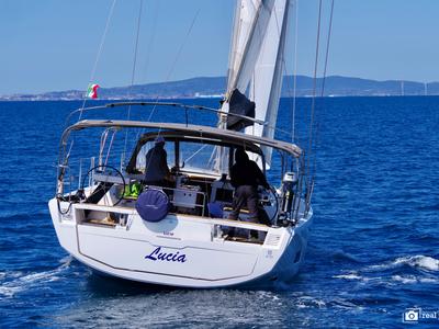 Cockpit of Lucia, a Dufour 470 sailboat at Puntone di Scarlino, Italy