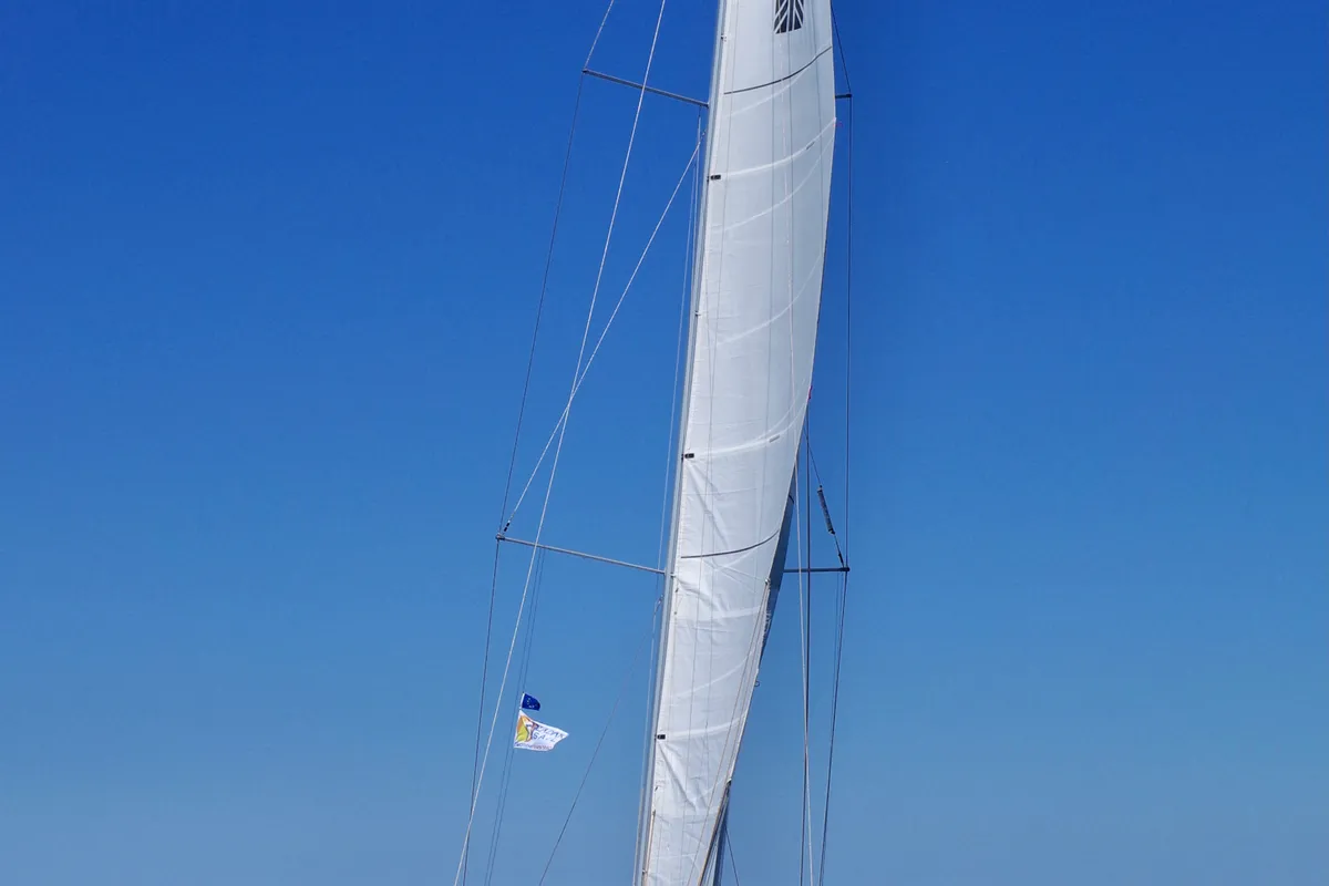Exterior view of Lucia, a Dufour 470 sailboat at Puntone di Scarlino, Italy