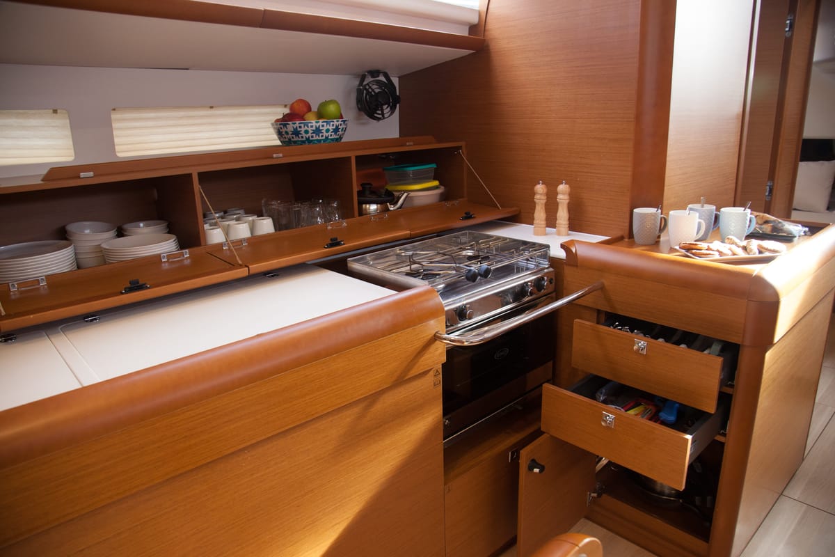Galley of Panagia, a Jeanneau Sun Odyssey 519 sailboat at Zakynthos Municipal Unit, Greece