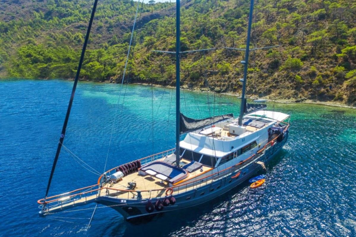 Exterior view of Virtuoso, a Gulet Gulet sailboat at Lavreotiki Municipal Unit, Greece