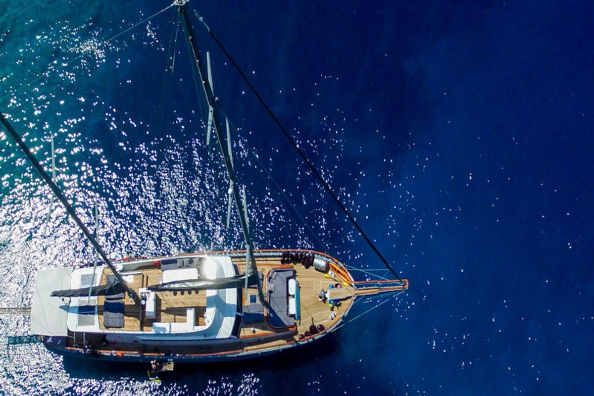Exterior view of Virtuoso, a Gulet Gulet sailboat at Lavreotiki Municipal Unit, Greece