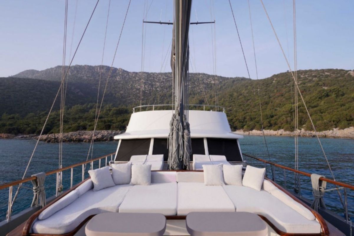 Deck of Virtuoso, a Gulet Gulet sailboat at Lavreotiki Municipal Unit, Greece