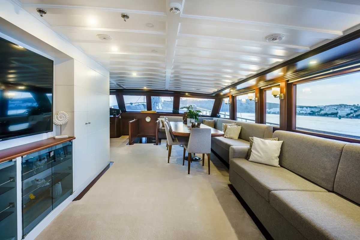 Salon of Virtuoso, a Gulet Gulet sailboat at Lavreotiki Municipal Unit, Greece