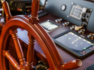 Cockpit of Virtuoso, a Gulet Gulet sailboat at Lavreotiki Municipal Unit, Greece