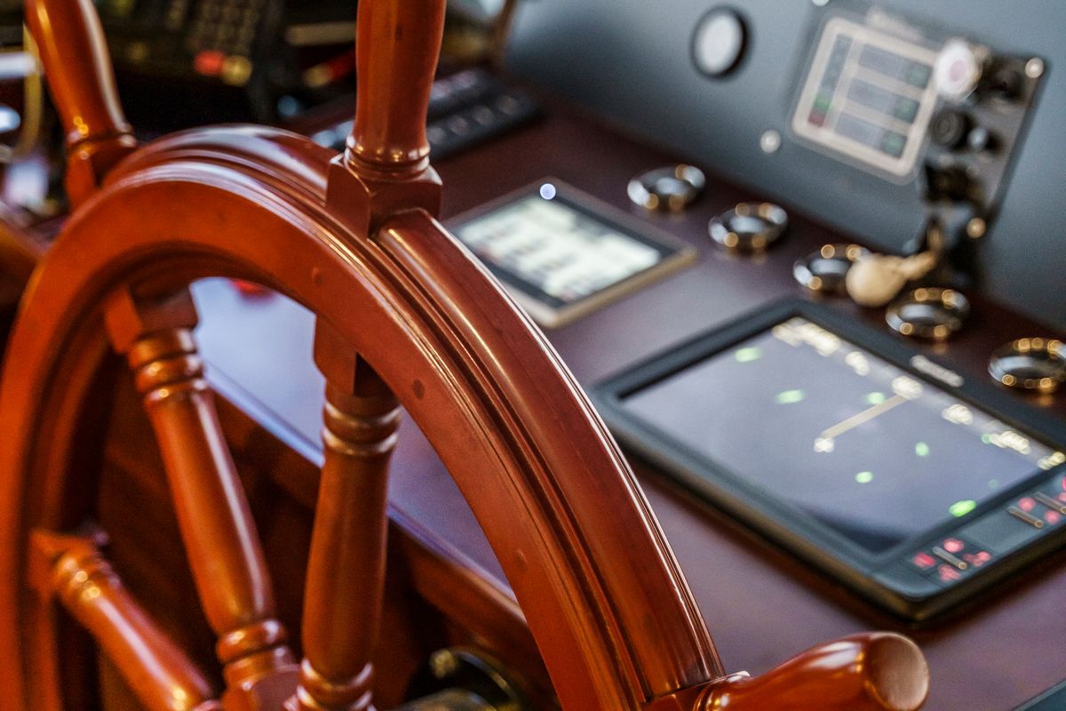 Cockpit of Virtuoso, a Gulet Gulet sailboat at Lavreotiki Municipal Unit, Greece