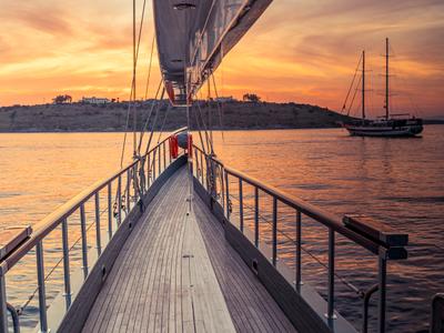 Deck of Virtuoso, a Gulet Gulet sailboat at Lavreotiki Municipal Unit, Greece