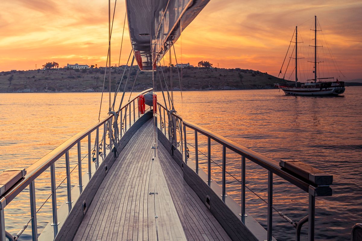 Deck of Virtuoso, a Gulet Gulet sailboat at Lavreotiki Municipal Unit, Greece