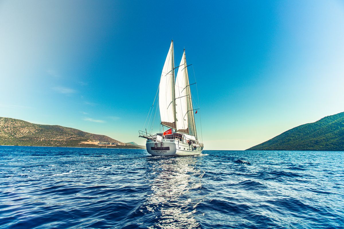 Exterior view of Virtuoso, a Gulet Gulet sailboat at Lavreotiki Municipal Unit, Greece