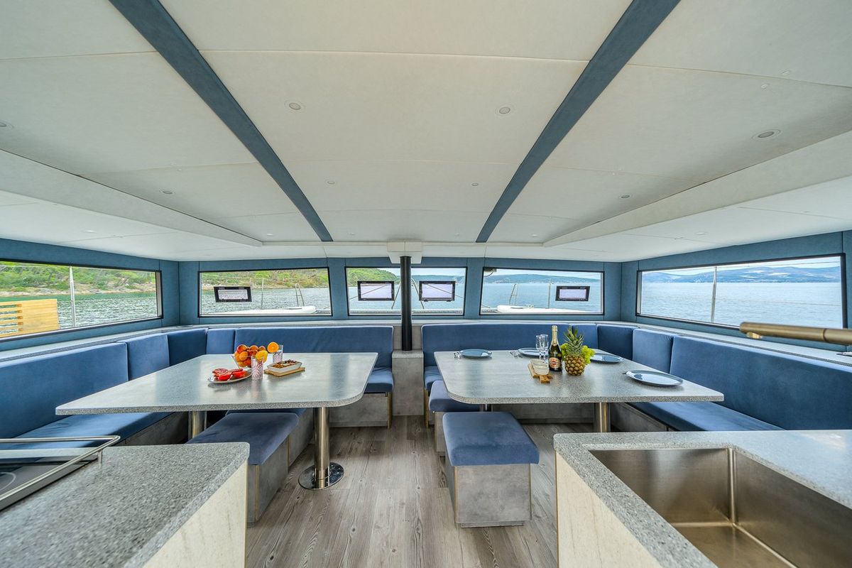 Salon of Orange, a Luna 47 Power catamaran at Split, Croatia
