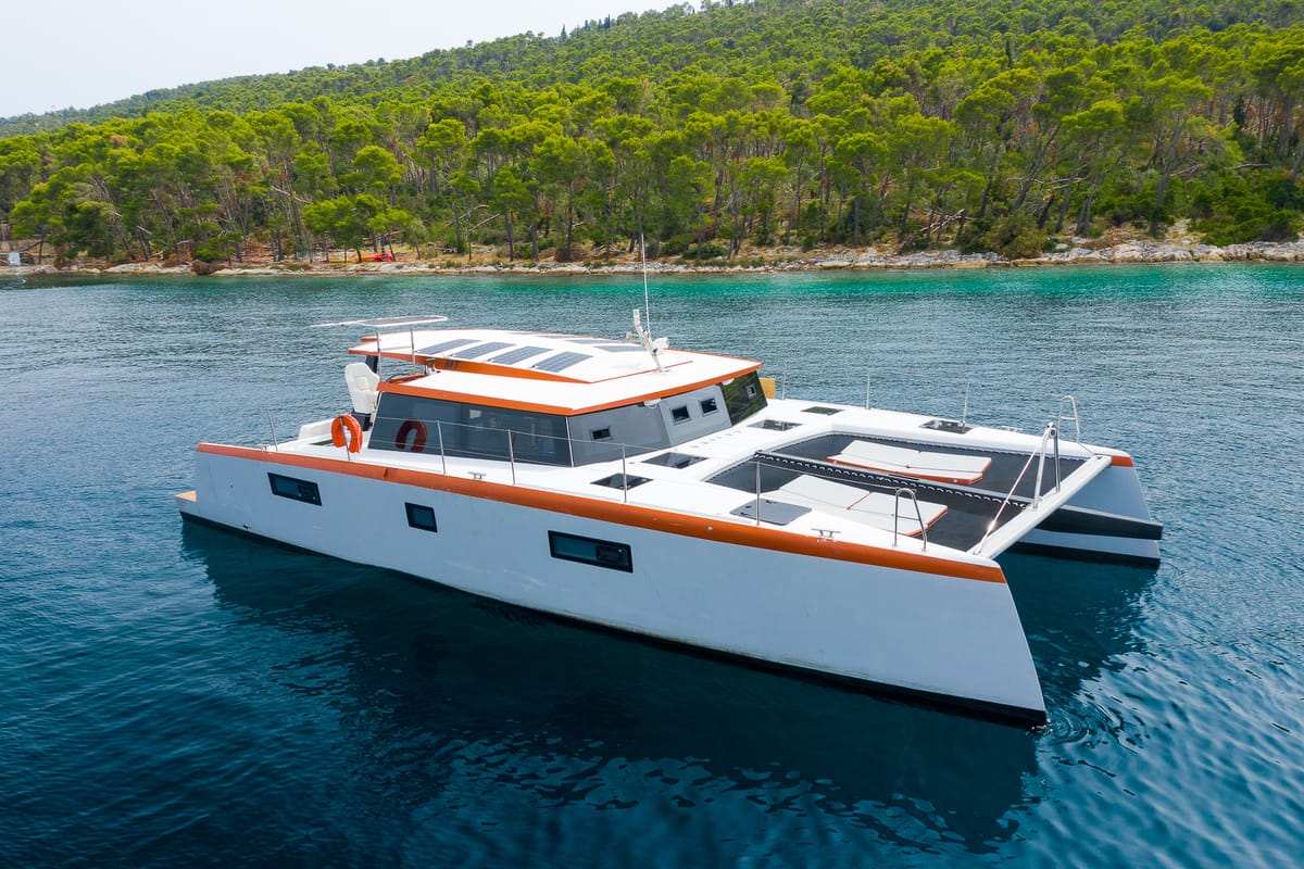 Orange, a Luna 47 Power catamaran at Split, Croatia
