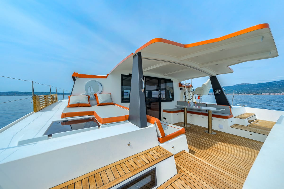 Orange, a Luna 47 Power catamaran at Split, Croatia