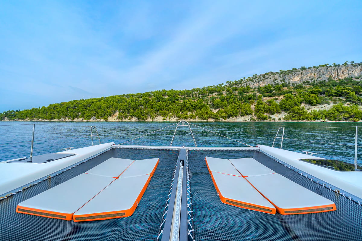 Orange, a Luna 47 Power catamaran at Split, Croatia