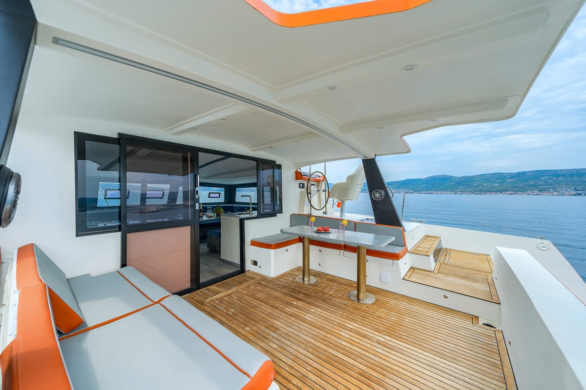 Orange, a Luna 47 Power catamaran at Split, Croatia