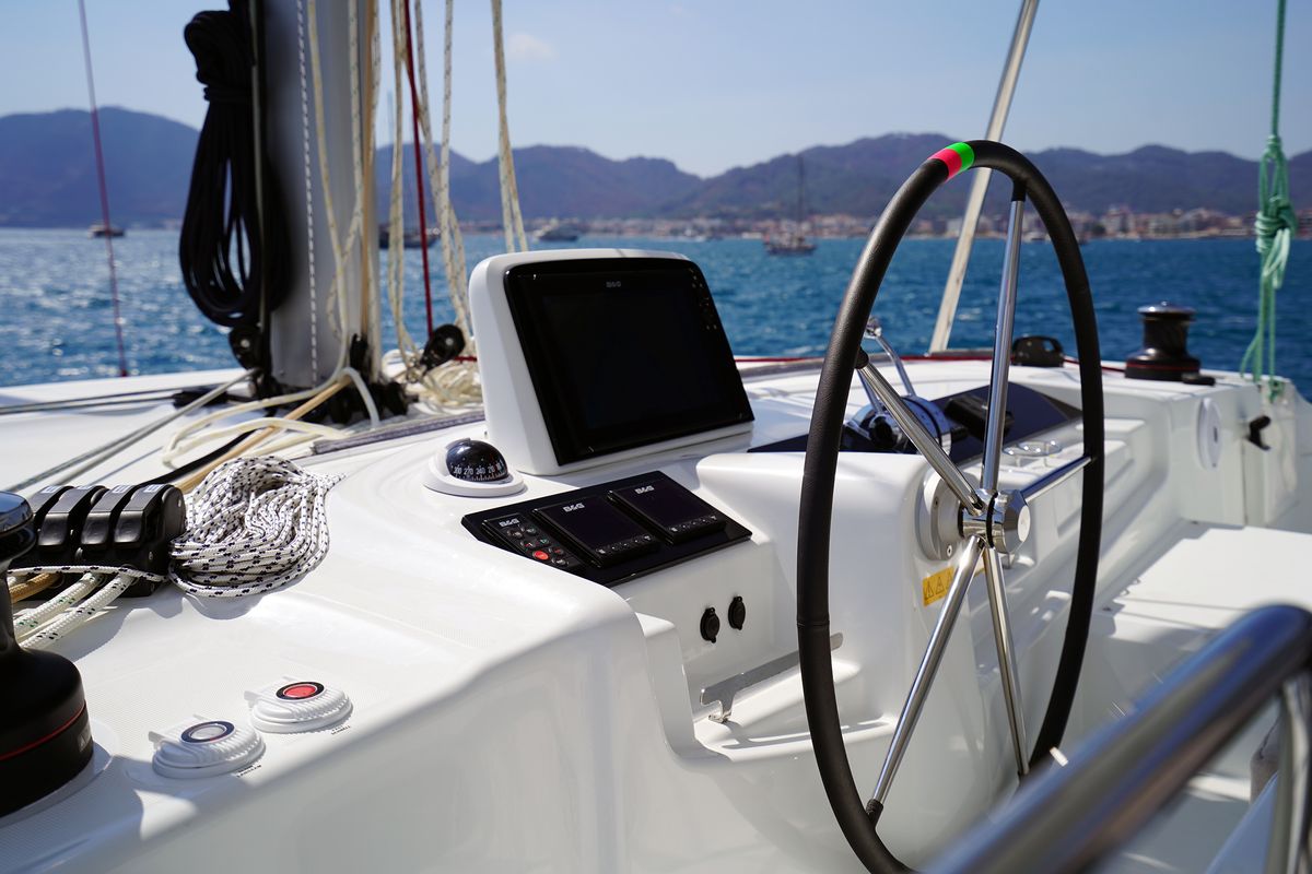 Cockpit of Sweet Dream, a Lagoon 46 catamaran at Marmaris, Turkey