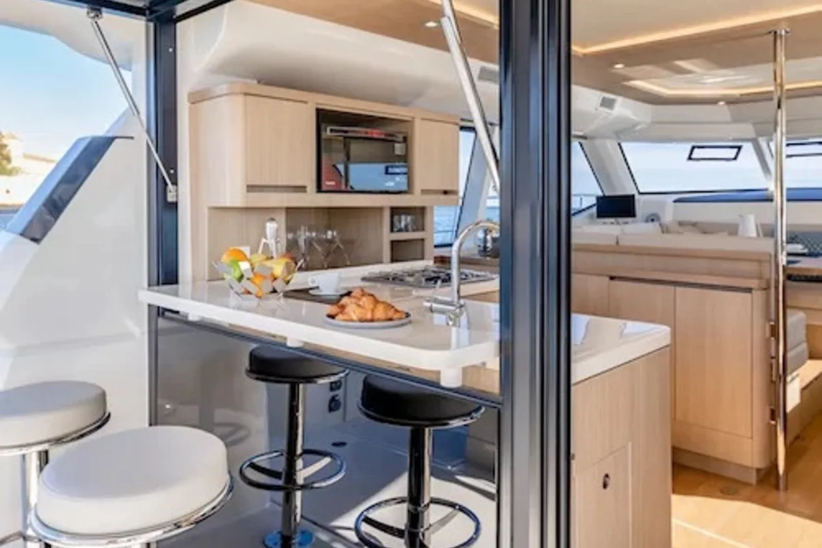 Galley of A44, a Aquila Yachts Aquila 44 Yacht catamaran at Cannigione, Italy