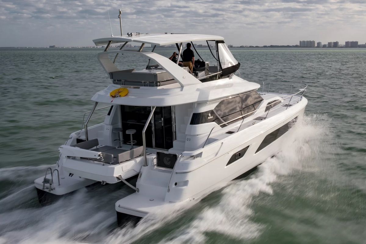 Exterior view of A44, a Aquila Yachts Aquila 44 Yacht catamaran at Cannigione, Italy