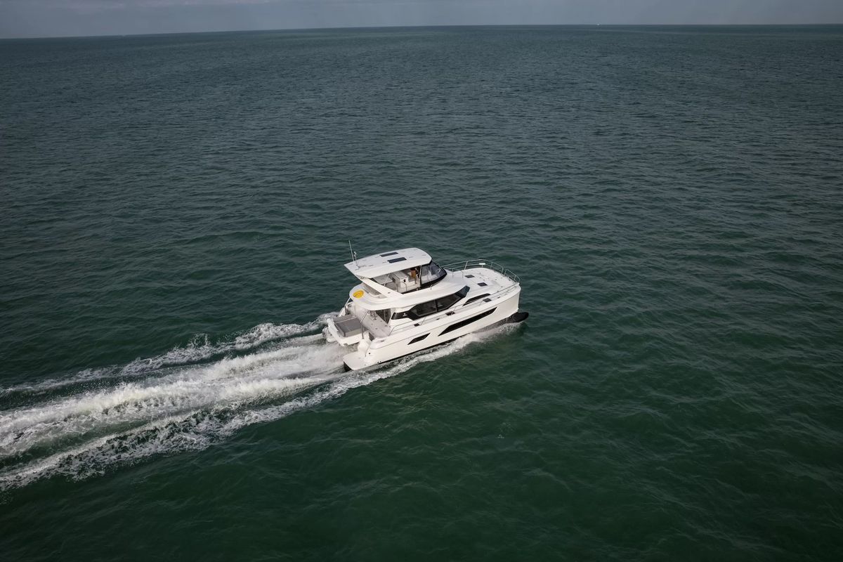 Exterior view of A44, a Aquila Yachts Aquila 44 Yacht catamaran at Cannigione, Italy