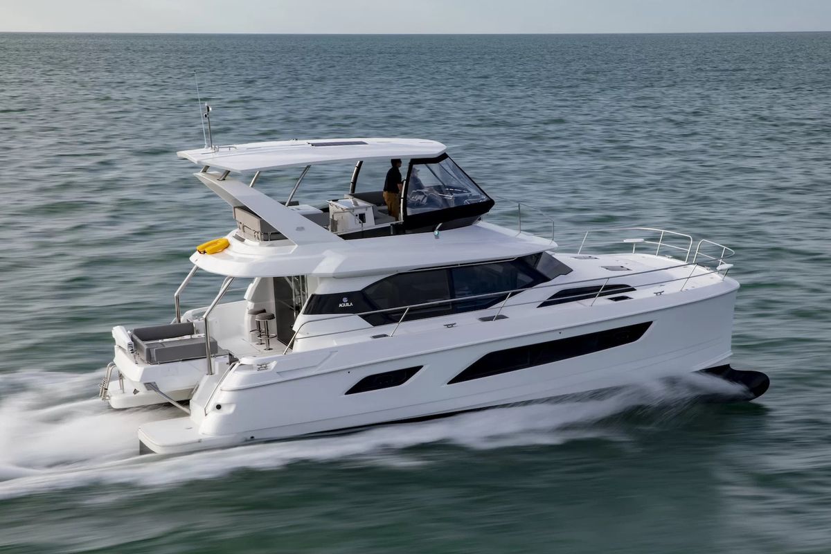 Exterior view of A44, a Aquila Yachts Aquila 44 Yacht catamaran at Cannigione, Italy