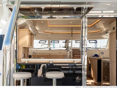 Salon of A44, a Aquila Yachts Aquila 44 Yacht catamaran at Cannigione, Italy