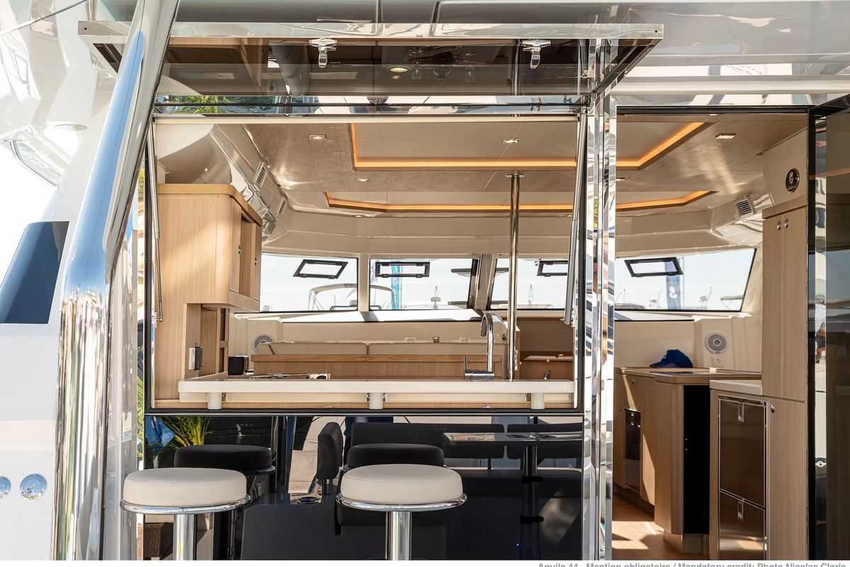Salon of A44, a Aquila Yachts Aquila 44 Yacht catamaran at Cannigione, Italy