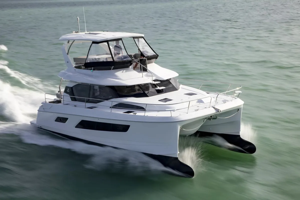 Exterior view of A44, a Aquila Yachts Aquila 44 Yacht catamaran at Cannigione, Italy