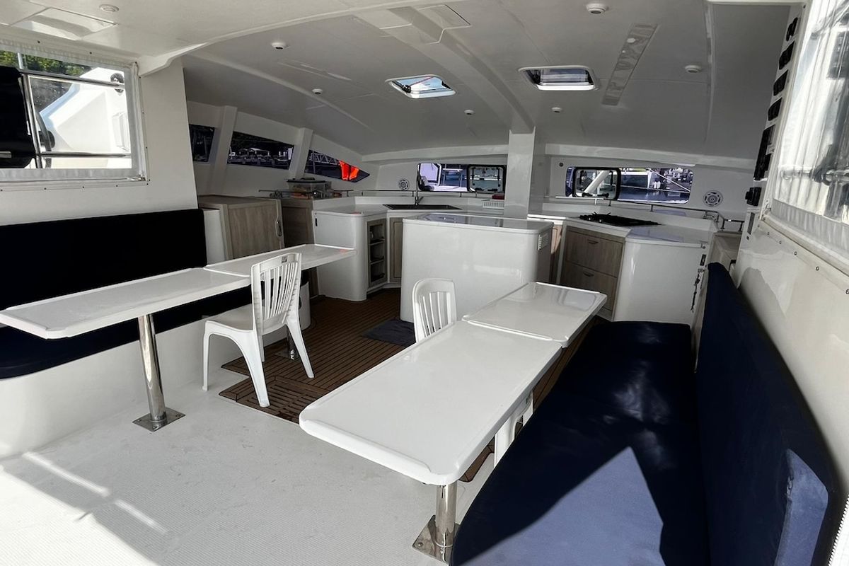 Salon of Kaya, a Island Spirit Yachts Island Spirit 410 catamaran at Mai Khao, Thailand