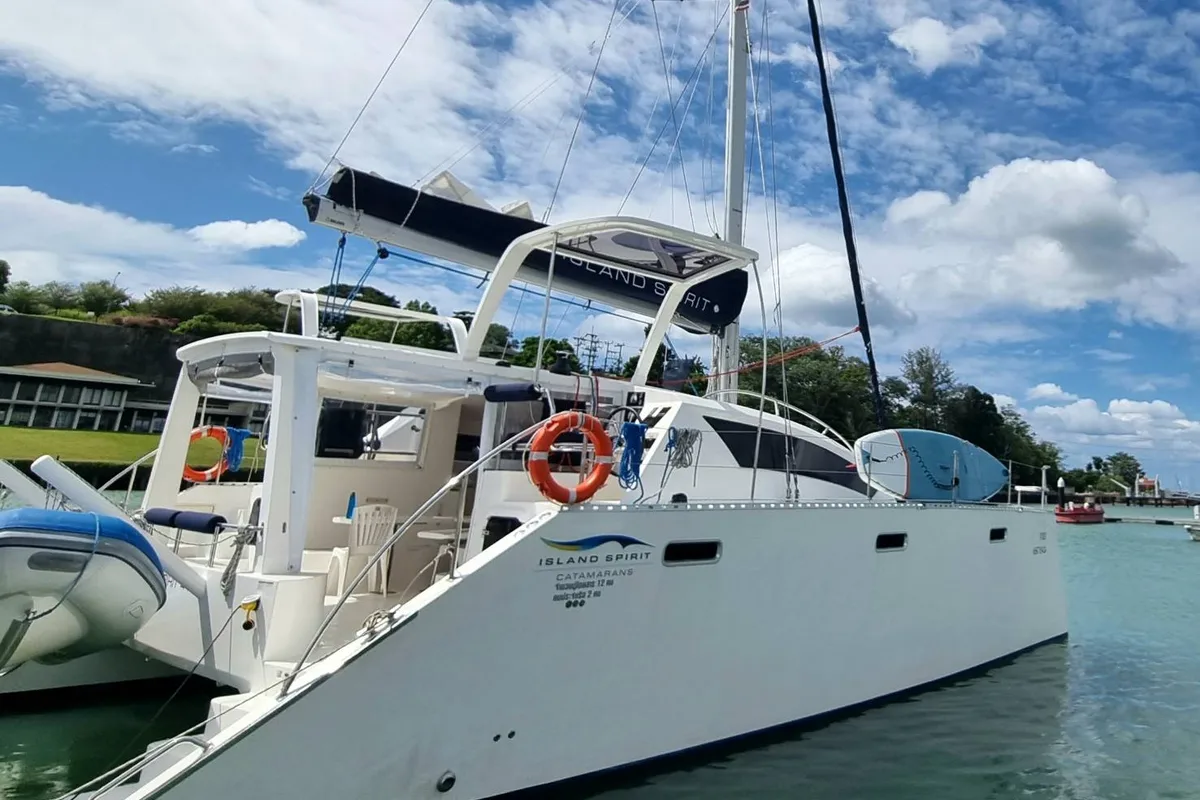 Exterior view of Kaya, a Island Spirit Yachts Island Spirit 410 catamaran at Mai Khao, Thailand