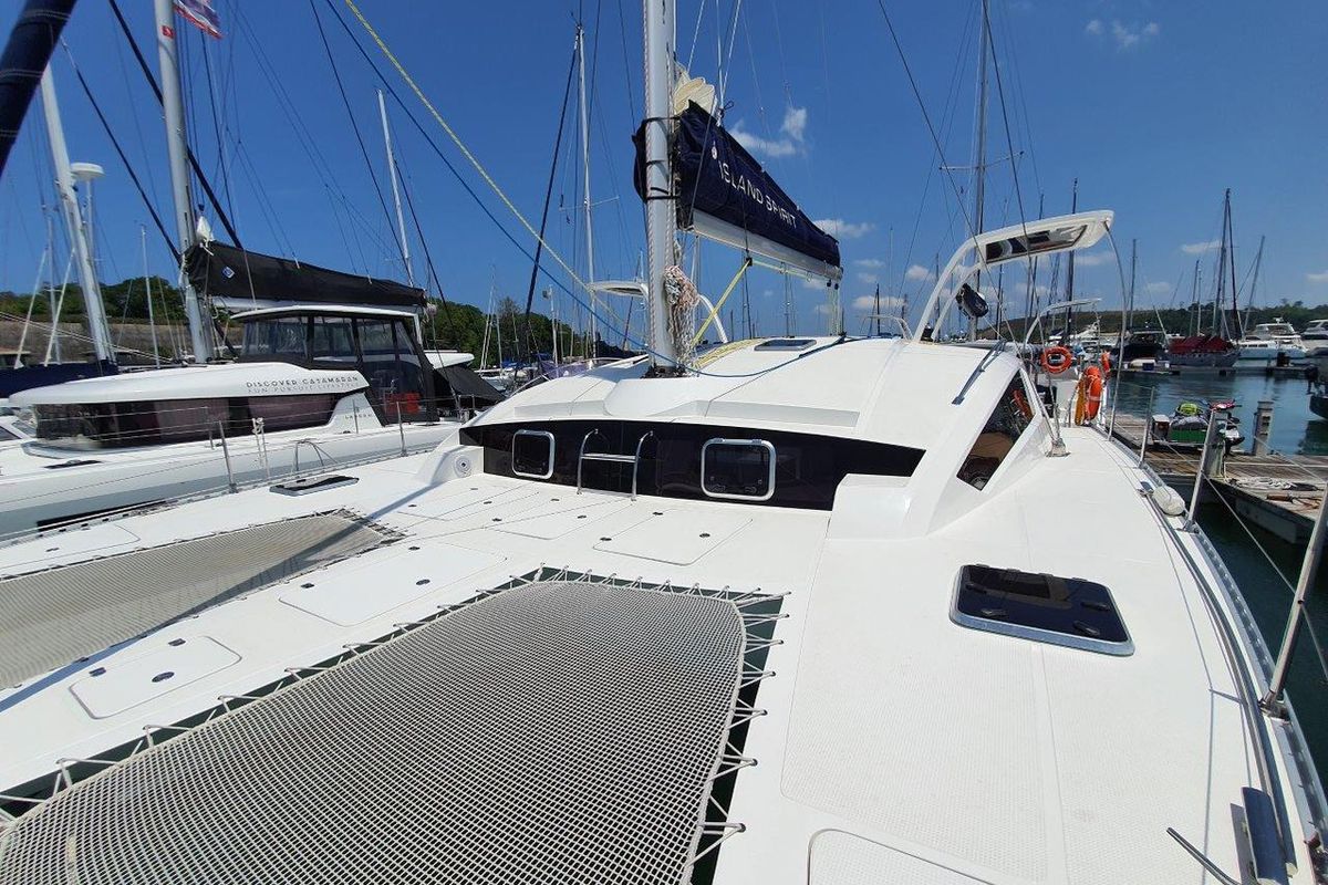Deck of Kaya, a Island Spirit Yachts Island Spirit 410 catamaran at Mai Khao, Thailand