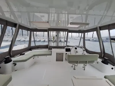 Cockpit of Gemini, a Bali 5.4 catamaran at Grad Kaštela, Croatia