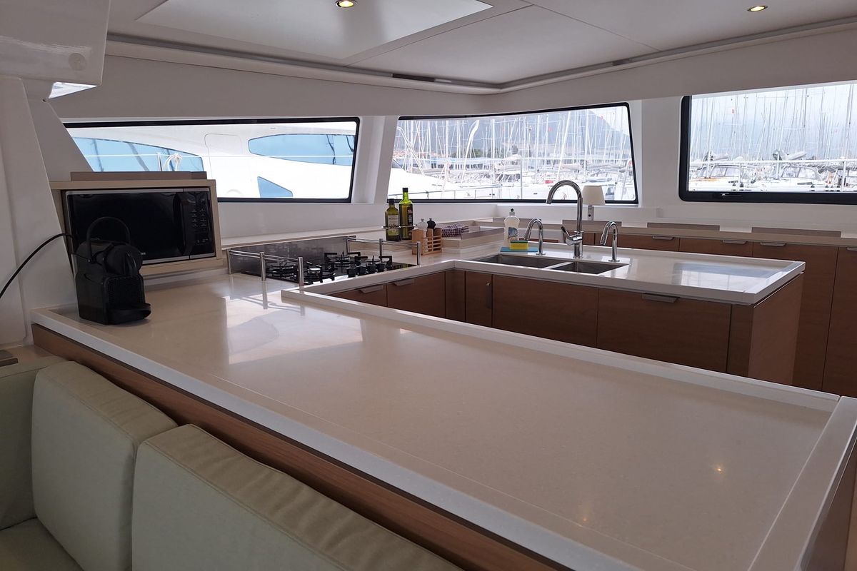 Galley of Gemini, a Bali 5.4 catamaran at Grad Kaštela, Croatia