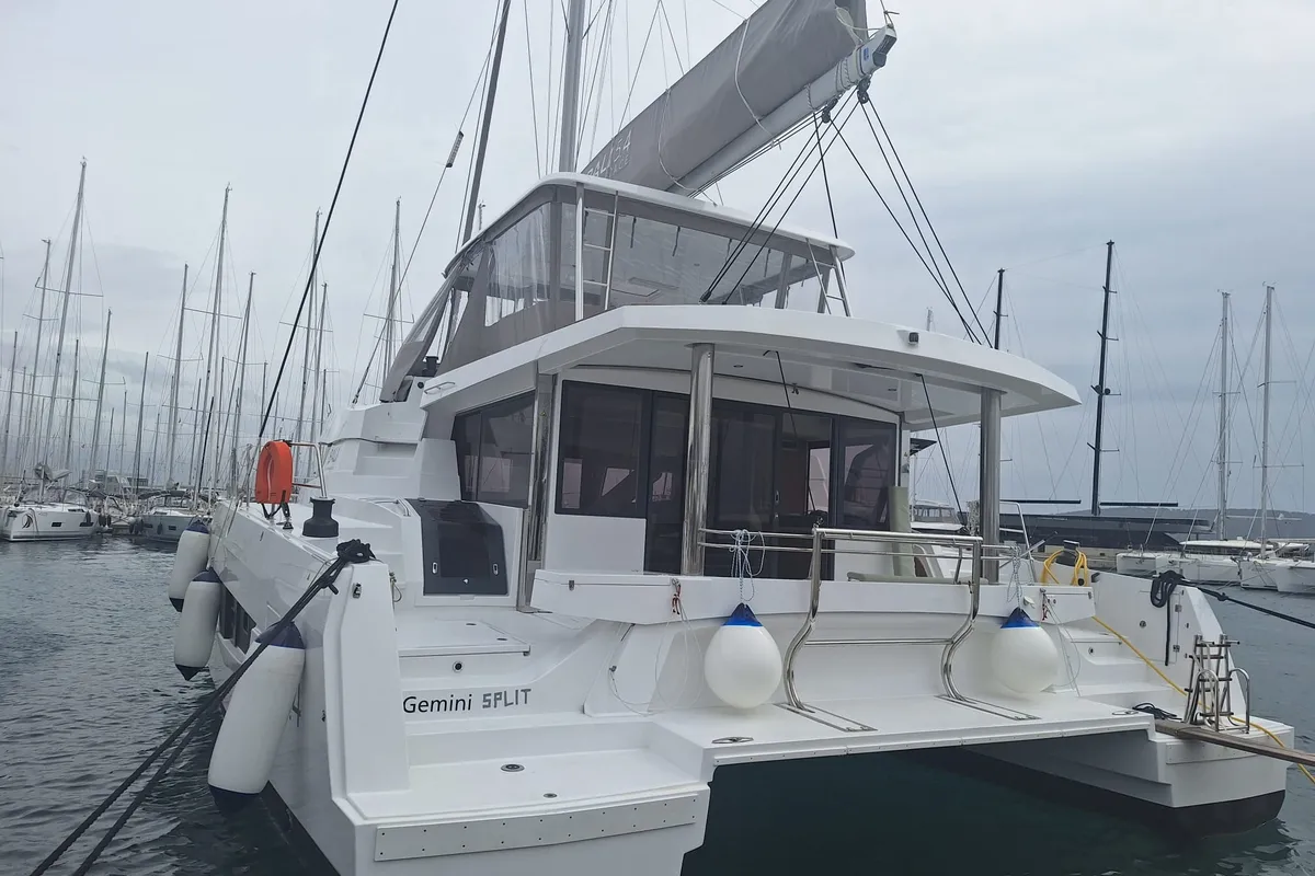 Exterior view of Gemini, a Bali 5.4 catamaran at Grad Kaštela, Croatia