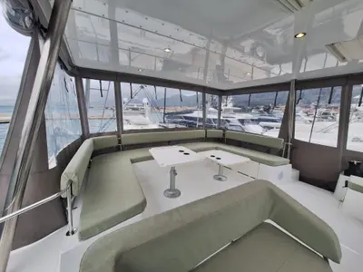 Salon of Gemini, a Bali 5.4 catamaran at Grad Kaštela, Croatia