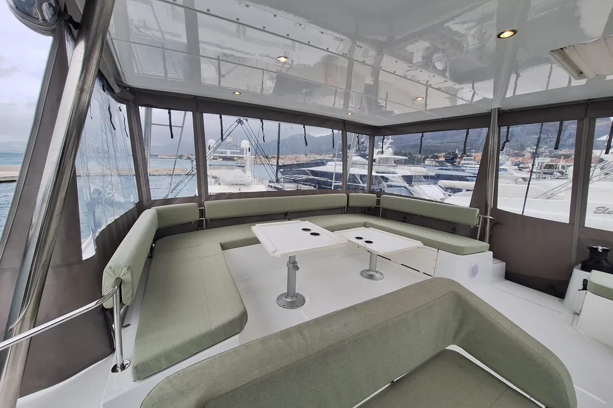 Salon of Gemini, a Bali 5.4 catamaran at Grad Kaštela, Croatia