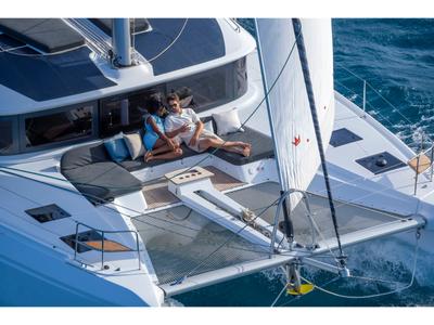 Deck of Margeo XIX, a Lagoon 51 catamaran at Athens, Greece