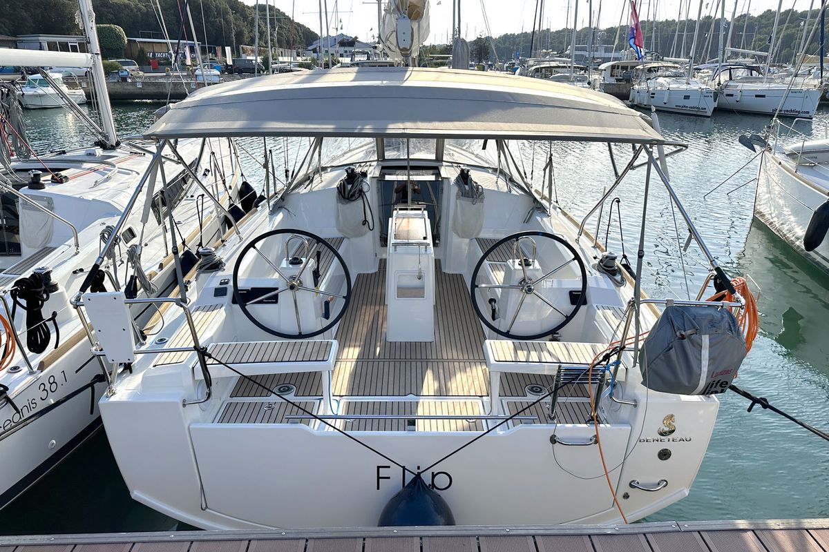 Cockpit of Flip, a Beneteau Oceanis 38.1 sailboat at Grad Pula, Croatia