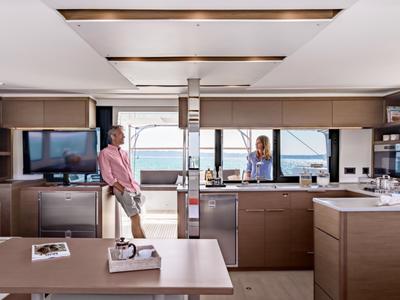 Salon of Overseas, a Lagoon 46 catamaran at Thira Municipal Unit, Greece
