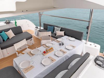 Deck of Overseas, a Lagoon 46 catamaran at Thira Municipal Unit, Greece