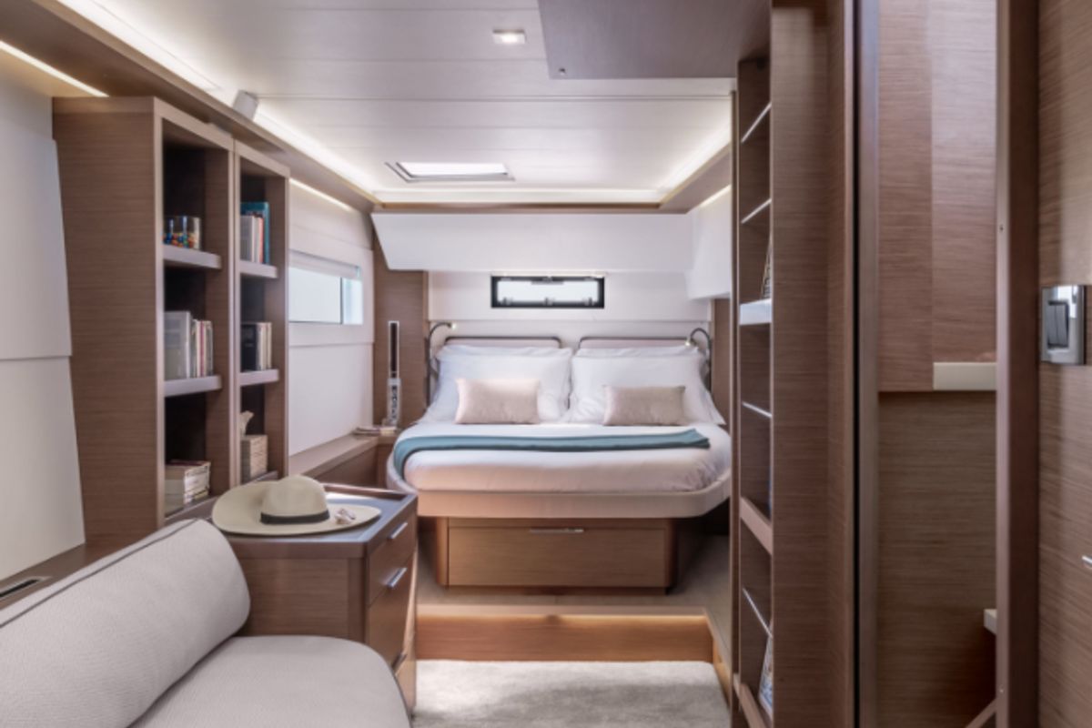 Cabin on Overseas, a Lagoon 46 catamaran at Thira Municipal Unit, Greece