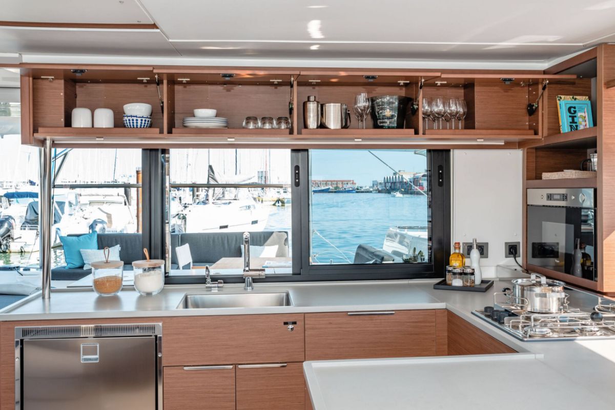Galley of Overseas, a Lagoon 46 catamaran at Thira Municipal Unit, Greece