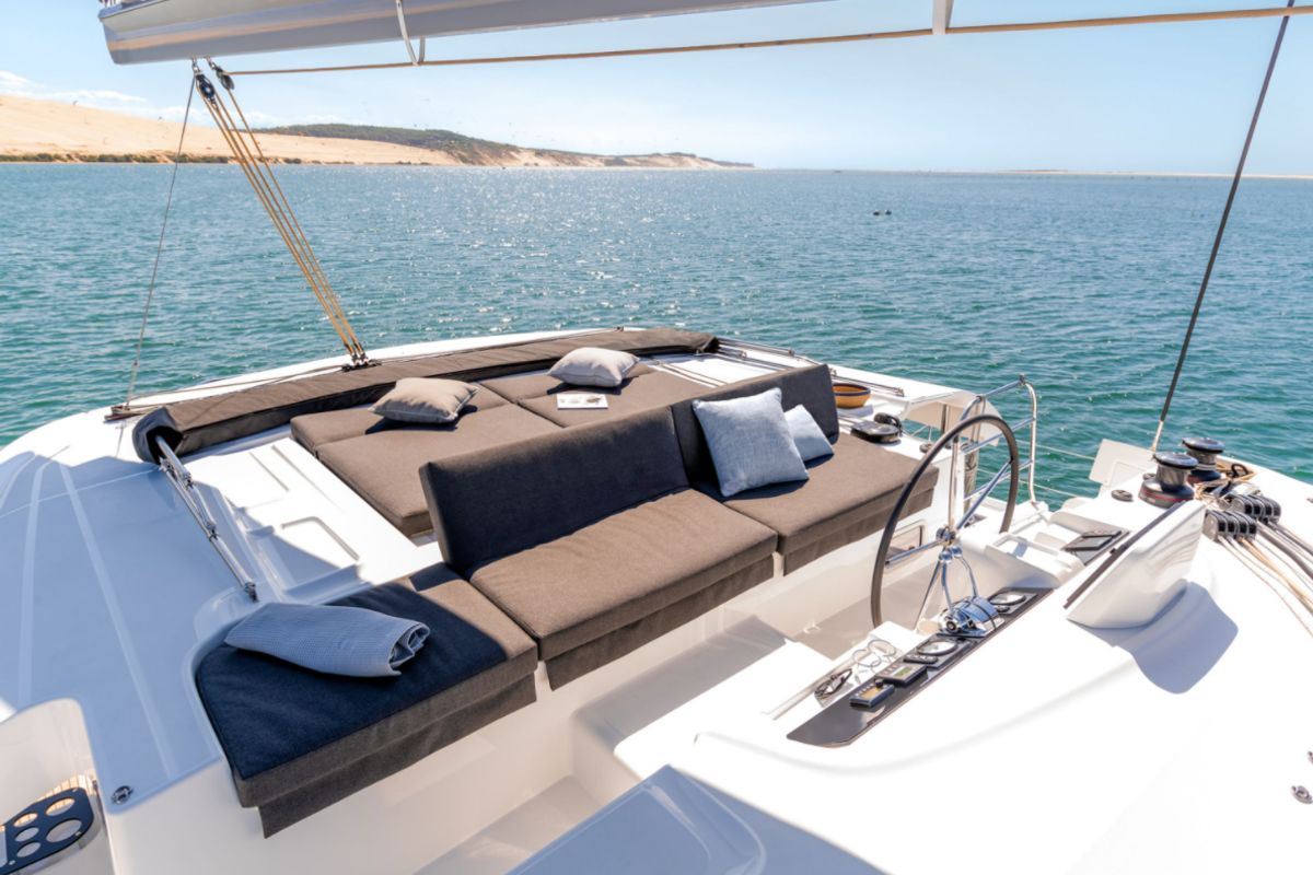 Cockpit of Overseas, a Lagoon 46 catamaran at Thira Municipal Unit, Greece