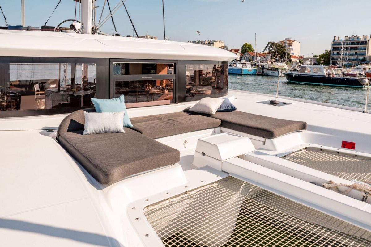 Deck of Overseas, a Lagoon 46 catamaran at Thira Municipal Unit, Greece