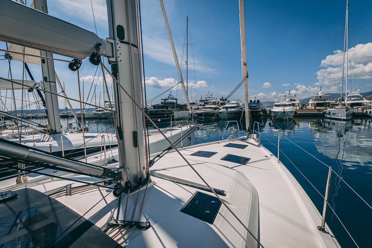 Exterior view of BALU, a Dufour 470 sailboat at Grad Kaštela, Croatia