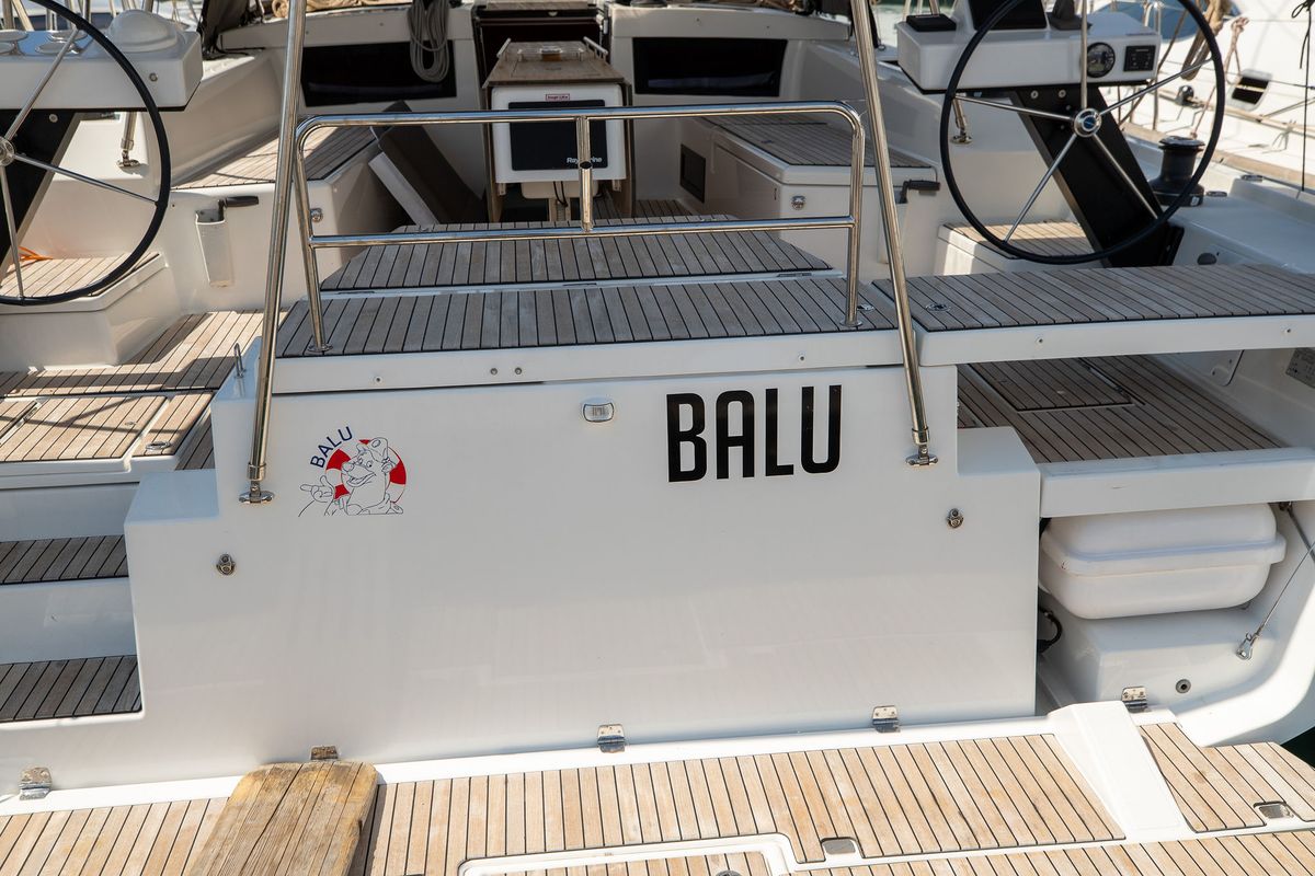 Exterior view of BALU, a Dufour 470 sailboat at Grad Kaštela, Croatia