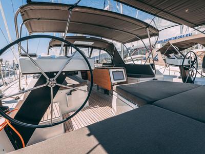 Cockpit of BALU, a Dufour 470 sailboat at Grad Kaštela, Croatia