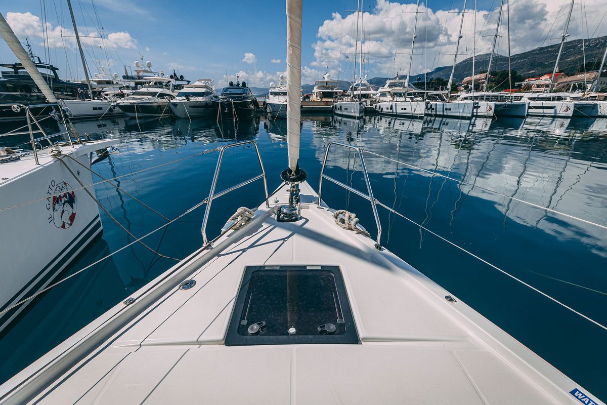 Deck of BALU, a Dufour 470 sailboat at Grad Kaštela, Croatia